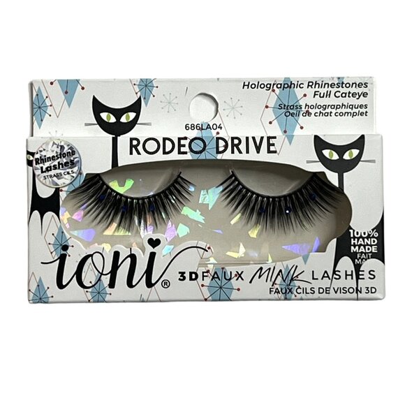Ioni 3D Faux Mink Lashes – Rodeo Drive Holographic Rhinestones Full Cat Eye - Picture 1 of 7